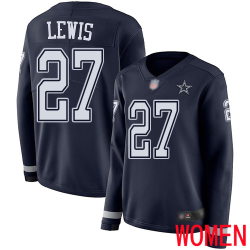Women Dallas Cowboys Limited Navy Blue Jourdan Lewis #27 Therma Long Sleeve NFL Jersey->women nfl jersey->Women Jersey